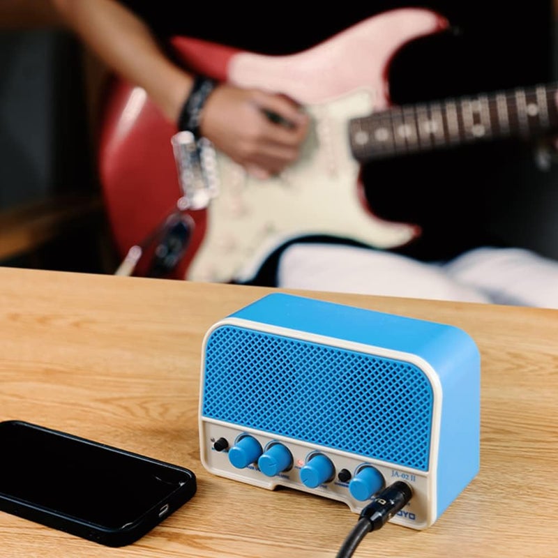 JOYO مجموعة مضخم صوت الجيتار بلوتوث 5 واط شحن صغير ميني لممارسة الجيتار مع قنوات نظيفة و Overdrive (JA-02 II أزرق) - Image 3